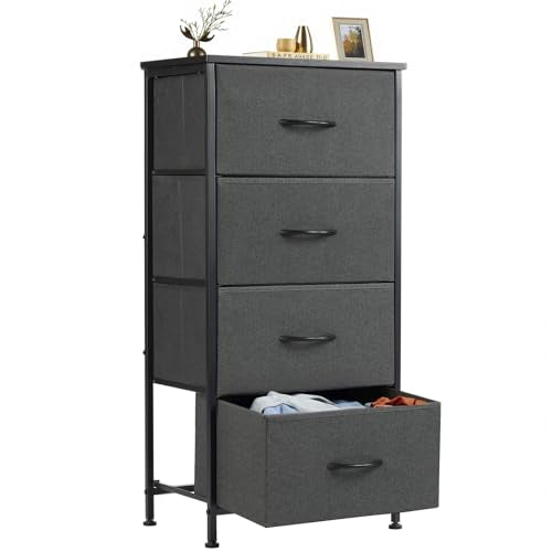 Sweetcrispy Nightstand Small Bedroom Dresser with 4 Fabric Drawers,Bed Side Furniture End Table, Wooden Top Cabinet Night Stand Dresser for Closet, Entryway, Dorm, Grey - color: Grey, size: 17.7"D x 11.8"W x 37"H (4 Drawers)