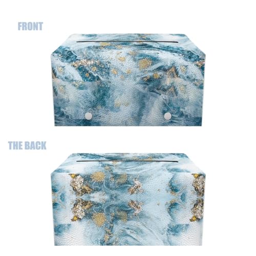 Blue Marble Print Tissue Box Holder Modern PU Leather Rectangular Tissue Box Durable Waterproof Tissue Cover Holder Decorative Organizer for Bathroom Vanity Countertop - color: Blue Marble Print