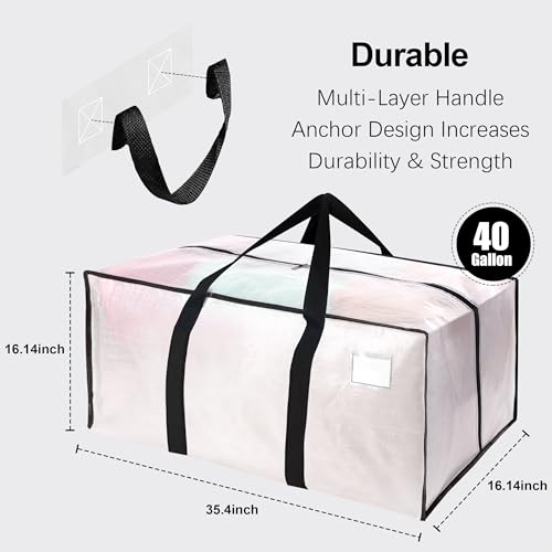 6 Pack Heavy Duty Extra Large Moving Bags W/Backpack Straps - Strong Handles & Zippers, Storage Totes For Space Saving, Fold Flat, Alternative to Box and Bin (40 gal, Semi-Transparent) - color: Semi-Transparent, size: 40 Gal - 6 Pack