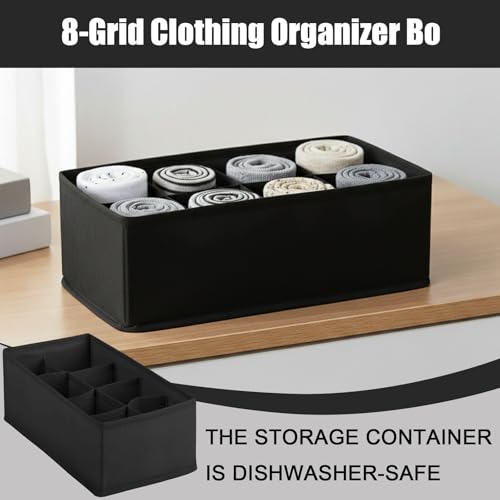 8 Grid Foldable Clothes Organizer Box,Wardrobe Storage Bin with PP Board Support,for Underwear, Socks, and T-Shirts,Black - color: Black, size: 8 Grid
