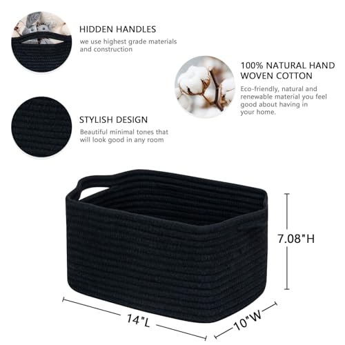 CubesLand Cube Storage Organizer Basket Bin, Rectangular Cotton Rope Basket, 14x10x7.08Inches, Black - color: Black, size: 14''x10''x7.08''