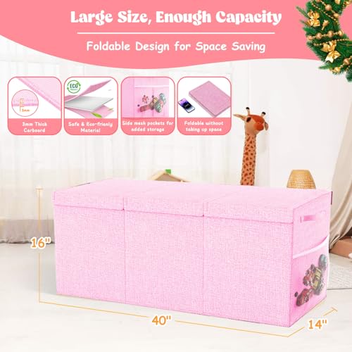Beadsky Extra Large Toy Box Toddlers Chest with Lids, Collapsible Sturdy Toy Storage Organizer, Kids Bin Boxes Storage Basket for Boys, Girls, Nursery, Living Room, Playroom, 40"x14"x16" (Pink) - color: Pink