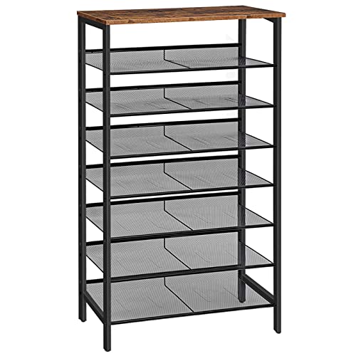HOOBRO Shoe Rack for Entryway, 8-Tier Shoe Shelf, Large Capacity Shoe Storage Organizer for 21-24 Pairs of Shoes, Front Door Entrance, Hallway, Closet, Space Saver, Rustic Brown and Black BF18XJ01 - size: 8 Tiers (29.5"W)