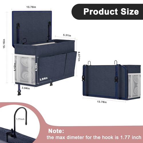 Edudif Dual-purpose Bedside Caddy Bedside Organizer, Bed Caddy with 6 Pockets, Versatile Bedside Storage Solution Magazine Remotes holder, ideal for Home, Dorm, Hospital, Crib Bed (Navy 2pcs) - color: Navy 2pcs