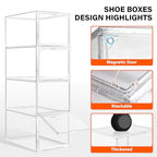 2 Pack Drop Front Shoe Boxes Fit US Size 13, Acrylic Shoe Organizer Clear Stackable Sneaker Sotrage Box for Entryway, Home, Underbed, Multiple Display Cases for Cosmetic, Hats, Figures, Sneakers - size: Large Size 13-14
