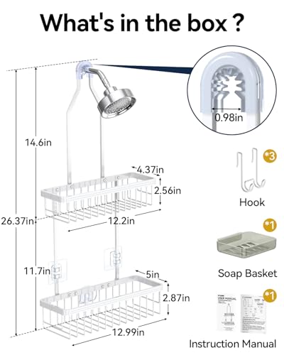 YASONIC Shower Caddy Hanging, Never Rust Shower Organizer Hanging, Aluminum Shower Racks for Inside Shower with Hooks for Razor, Bathroom Organizers and Storage with Soap Holder, White - color: White