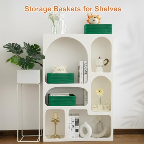 Small Storage Baskets for Organizing, Woven Storage Bins for Shelves, Gift Basket Empty, Cute Decorative Closet Organizer, Baby Rope Basket, Dog Toy Storage, 13.2x8.2x5.2”, 3Packs Green - color: Green, size: M
