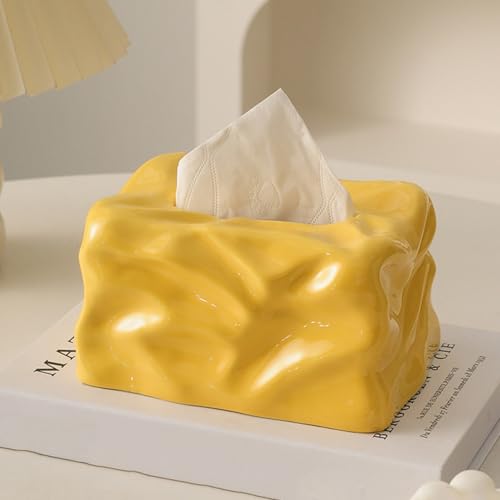 Ceramic Tissue Box Cover Modern Decorative Organizer for Facial Tissues Holder, Farmhouse Style Home Decor for Bathroom, Bedroom, Living Room & Office (Square Yellow) - color: Square Yellow
