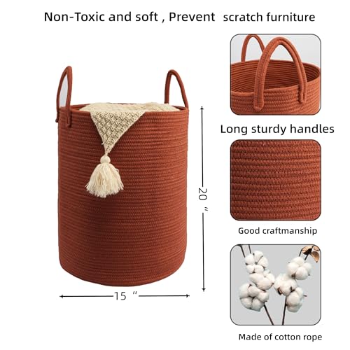 Woven Cotton Rope Laundry basket-15”X20” Laundry Hamper-Rope Storage Basket for Dirty Clothes, Toys and Blankets Perfect for Bathroom, Baby nursery and Living Room Storage (rustic) - color: rustic, size: regular