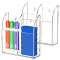 MaxGear Wall Marker Holder & Remote Control Organizer, 2 Compartments Acrylic Organizer for Remotes, Pens, Makeup, Markers, Clear Desk Wall Pen Holder for Whiteboard-5.4'' X 1.6'' X 5.5'', 2 Pack