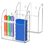MaxGear Wall Marker Holder & Remote Control Organizer, 2 Compartments Acrylic Organizer for Remotes, Pens, Makeup, Markers, Clear Desk Wall Pen Holder for Whiteboard-5.4'' X 1.6'' X 5.5'', 2 Pack