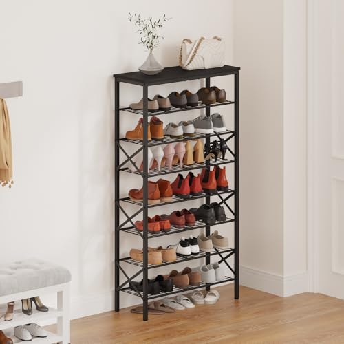 YATINEY 8 Tier Shoe Rack, Large Capacity Shoe Storage Organizer Holds 32 Pairs, Sturdy and Stable, for Entryway, Hallway, Closet, Dorm Room, Black SS08BB - color: Black, size: 27.8" x 10.8" x 52.6"