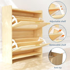 Patikuin Narrow Rattan Shoe Cabinet, 2 Semi-Circular Flip Doors Freestanding Shoe Storage Organizer, MDF Wooden Hidden Slim Shoe Rack for Entryway, Hallway, Foyer, Living Room - size: 2 Flip Drawers