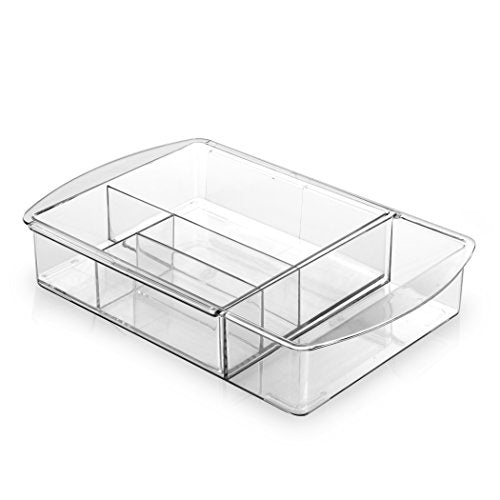 BINO | 7-Section Expandable Plastic Drawer Organizer | Makeup Storage | Space-Saving Makeup Storage | BPA - Free Material | Home Essential | Bathroom Vanity Organizer | Cosmetic