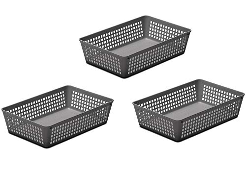 YBM Home 3-Pack Plastic Storage Baskets Bins for Home Junk Drawer, Shelves, and Office Organization, Functional Trays/Containers Great for Kitchen Pantry, Cabinets, Bedrooms, and Bathrooms, Grey - color: Grey, size: 3