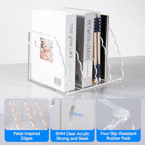 Adevar Clear Acrylic Magazine File Holder 4 Vertical Magazine File Organizer Binder Book Holder for Desk Acrylic Desk Organizer Clear Office Racks & Displays for Office Home Classroom - size: B5, 4 Sections