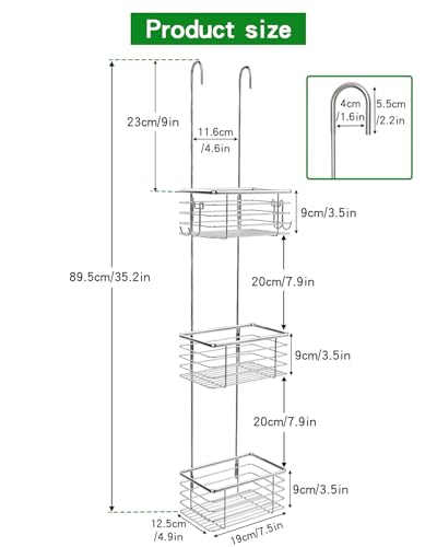 3-Tier Small Hanging Bathroom Organizer,caddy hanging,Shampoo Holder Stainless Steel,over the door shower caddy,shower storage - size: Narrow three-layer design