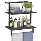 Wall Mounted Towel Rack for Bathroom, Bath Storage Holder 3-Tier Steel Wood Towel Shelf with Bar, Black - color: Black