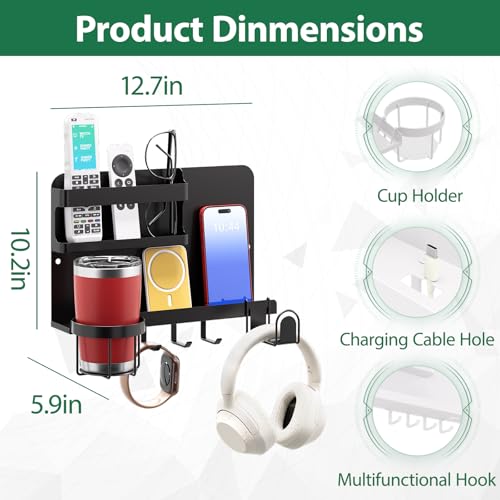 Versatile Bedside Wall Organizer, Floating Bedside Shelves, Wall Mount Essential Accessories for Room Decor, Dorm, Makeup Organizer, Remote Control Holder，Night Stand - color: Black