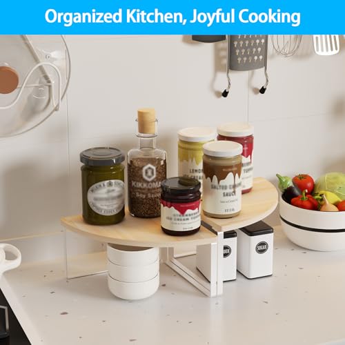 Corner Shelf Countertop Organizer - Set of 2 Corner Shelves for Kitchen Cabinet Organizer, Spice Rack, Stackable Bathroom Stand and Storage, Sink Rack, Corner Cabinet, Counter Decor, Natural Beige - color: Natural Beige, size: Stacked Utility