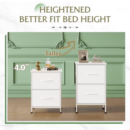 WLIVE White Night Stand, Small Dresser with 2 Drawers & Wooden Top, Nightstand with Fabric Bins, Bedside Table End Table for Bedroom, Closet, Entryway, College Dorm, White - color: White, size: 11.8"D x 15.7"W x 24.9"H