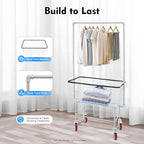 Commercial Laundry Rolling Cart with Wheels, 110 LBS Load Capacity Hamper Basket Organizer, Industrial Heavy Duty Wire with Double Pole Rack, Steel Frame with Chrome Finish, 27 * 22 * 67inch