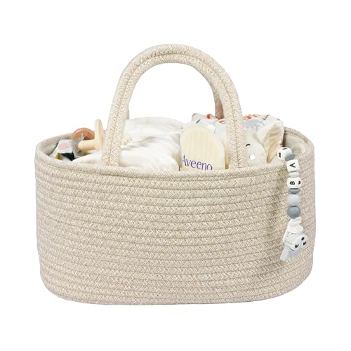 Baby Diaper Caddy Organizer for Girl Boy Cotton Rope Nursery Storage Bin Basket Portable Holder Tote Bag for Changing Table Car Travel Baby Shower Gifts Newborn Registry Must Have Items oatmeal - color: oatmeal, size: Regular