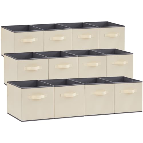 Lifewit Storage Cubes, Foldable Decorative Fabric Storage Baskets for Organizing Home Organizers with Handles for Shelves, Closet, 11 Inch Bins, 18L Beige, 12 Packs - color: Beige, size: 12pcs-11INCH