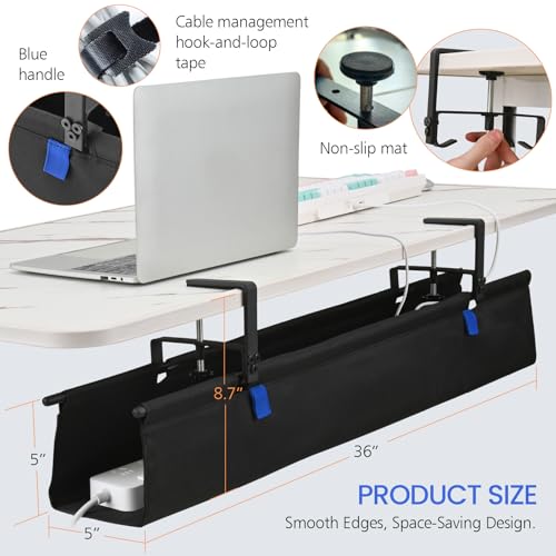 36" Under Desk Cable Management Tray- Clamp/Screw Mount Desk Cable Organizer Cable Tray Hiders for Office&Home - size: 36"L x 5.5"W