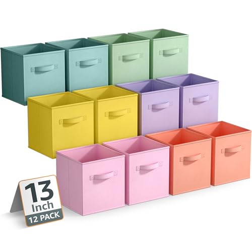 Sorbus 13 Inch Storage Bins - Sturdy Collapsible Fabric Storage Cubes with Handle - 12 Foldable Baskets for Organizing Clothes, Toys, Books - Storage Baskets for Shelves, Closets - color: 12 Pack Pastel Multi-Color, size: 13 Inch