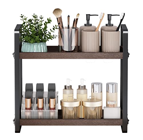 HNRLOY Bathroom Counter Organizer,Bathroom Countertop Organizer,Counter Shelf,Countertop Storage,Organization and Storage,Makeup Shelf,Sink Caddy(Brown 2 Tier) - color: Brown 2 Tier