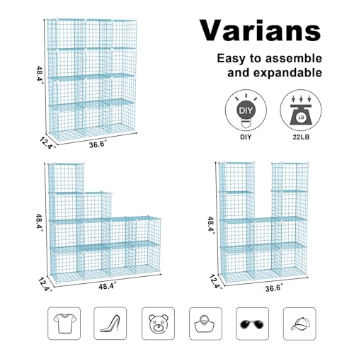 C&AHOME Wire Cube Storage, 12 - Cube Organizer Metal C Grids, Modular Shelves Units, Closet Organizer, Ideal for Home, Office, Living Room, 36.6”L x 12.4”W 48.4”H, Blue UWCS3012B - color: Blue