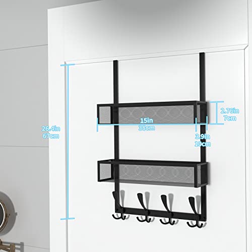 Kaiferty Over The Door Hooks Organizer,Coat Rack with 12 Hooks and 2 Mesh Baskets,Back of Door Storage Organizer for Bathroom,Bedroom,Kitchen,Office(Black) - color: 2 Upgrated Baskets-Black