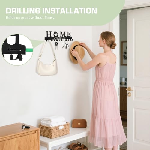 Key Holder Wall Mount, Adhesive Metal Key Hanger with 6 Double Hooks, 2 Installation Methods, Black - style: 12 Hooks
