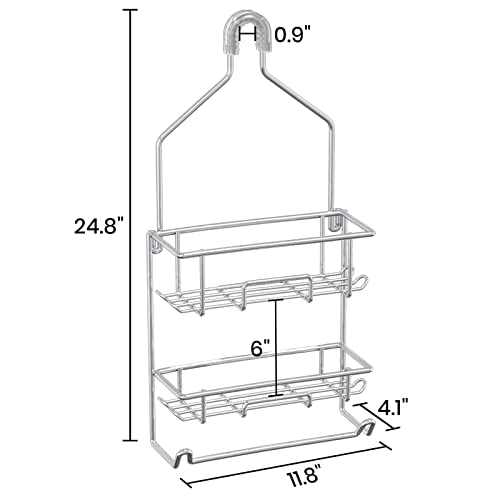 TreeLen Shower Caddy Hanging over Shower Head Shower Hanger Organizer with 10 hooks Bathroom Storage Shelf-Chrome - color: D-Stainless Steel