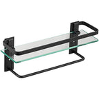 VOLPONE Bathroom Glass Shelf with Towel Bar Black Bathroom Shelf Wall Mount Rustproof Bathroom Wall Organizer Towel Rails1 Tier (Black) - style: 1 tier with towel bar black