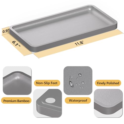 Weenson Bathroom Vanity Tray for Perfume Makeup Jewelry Decor Candle, Bamboo Kitchen Tray for Soap Dispenser Spice, Coffee, Toilet Tank Tray Nightstand Silver 11.81”L x 6.1”W x 0.79”H - color: Silver, size: 11.8" x 6.1" x 0.8"