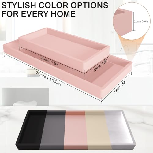 Bathroom Vanity Tray, 7.8 x 3.9 Inch Silicone Bathroom Tray Countertop, Non-Slip Decorative Tray for Bathroom, Kitchen, Toilet to Organize Perfume, Jewelry, Soap, Waterproof, Pink - color: Pink, size: 7.8" x 3.9" x 0.8"