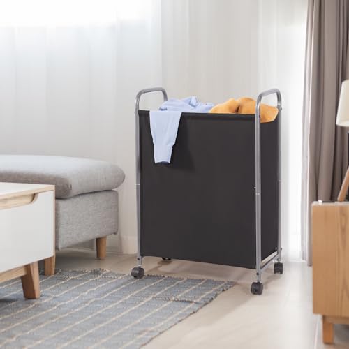 STORAGE MANIAC Rolling Laundry Hamper with Lid, 85 L Laundry Sorter with Wheels, 2 Loads Dirty Clothes Hamper, Laundrys Organizer, Clothes Basket Cart with Wheels for Small Space, Black