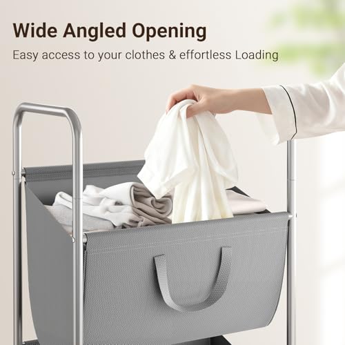 ELYKEN 120L Vertical Rolling Laundry Hamper with Removable Bags, 3 Section Laundry Baskets with Wheels, Space-Saving 3 Tier Laundry Sorter for Small Spaces, Dorm, Bedroom, Bathroom, Laundry Room - color: Gray