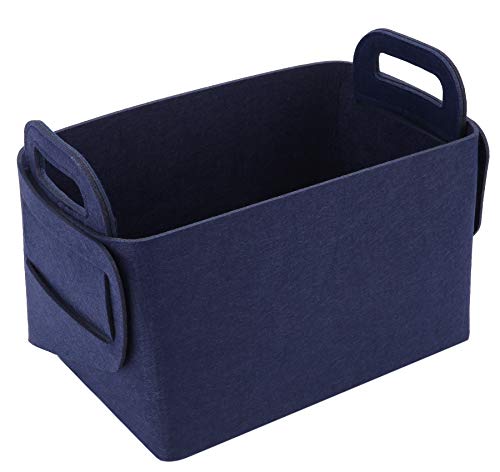 Minoisome Storage Basket Felt Storage Bin Collapsible& Convenient Box Organizer with Carry Handles for Office Bedroom Closet Babies Nursery Toys Laundry (Navy Blue, 15.7inch（L）×11inch（W）×10inch（H）) - color: Navy Blue, size: 15.7inch（L）×11inch（W）×10inch（H）