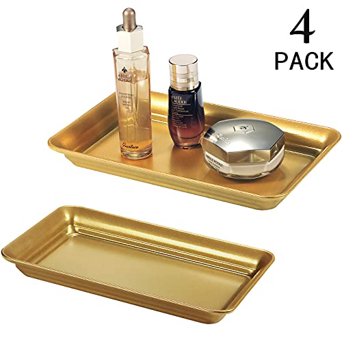 SheeChung Vintage Farmhouse Decor Metal Vanity Tray(4 Pack),Countertop Guest Hand Towel Storage Organizer Tray Dispenser, Sturdy Holder for Perfume,Cosmetics, Jewelry, Makeup Bathroom Organizer (Glod) - color: Gold, size: 4 Pack (9.9" x 5.9" x 1.1")