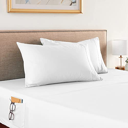 Elegant Comfort 4-Piece Solid Smart Sheet Set-Deep Pocket Fitted Sheet with Side Storage Pockets-Silky Soft 1500 Thread Count Egyptian Quality Microfiber, Wrinkle and Fade Resistant, Twin XL, White - color: White, size: Twin XL