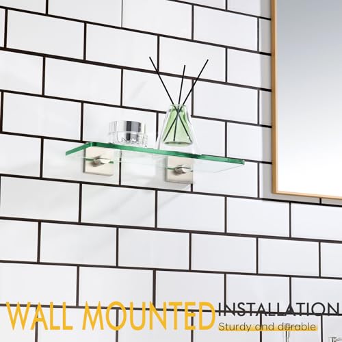 KOKOSIRI Floating Glass Shelf Bathroom Wall Mount Shelves 12-Inch Kitchen Rack for Shower Storage Home Decor, Brushed Stainless Steel B1107BR-L12 - color: Brushed Nickel, size: 12-Inch