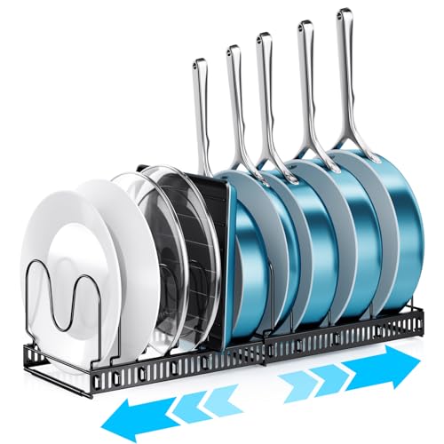 ORDORA Pots and Pans Organizer Under Cabinet, Expandable Cutting Board Pot Lid Organizer for Cabinet Holder with 10 Adjustable Dividers for Kitchen Storage - color: Black, size: 10 Dividers