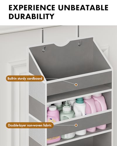 Over the Door Hanging Organizer for Bathroom & Nursery - 6 Shelf Closet Door Organizer, Anti Tilt 50LB Load Baby Behind Door Storage with 6 Large Clear Front & 12 Mesh Pockets, Small Space Essentials - color: Grey