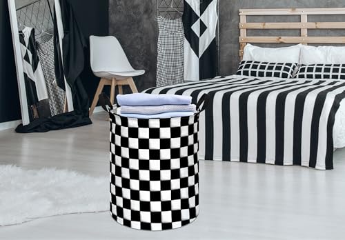 KUNRO Black-white Checker Kids Laundry Gift Basket Storage Hamper, Clothes Storage Organizer Bins, Shelf Basket with Handles for Room Decor - color: Checker