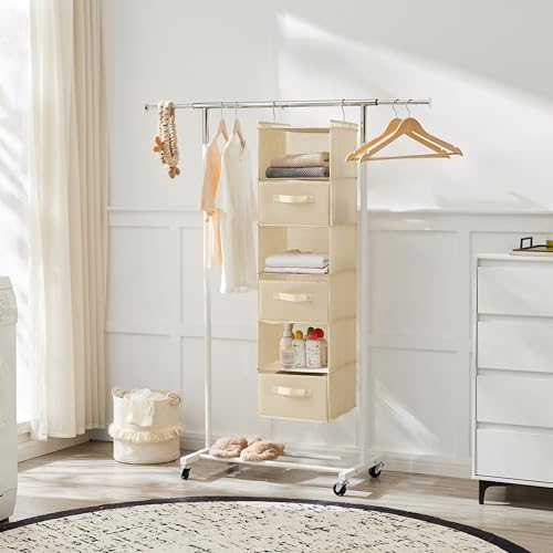 MAX Houser 6 Tier Shelf Hanging Closet Organizer, Closet Hanging Shelf with 2 Sturdy Hooks for Storage, Foldable (Beige-D3) - color: Beige-d3