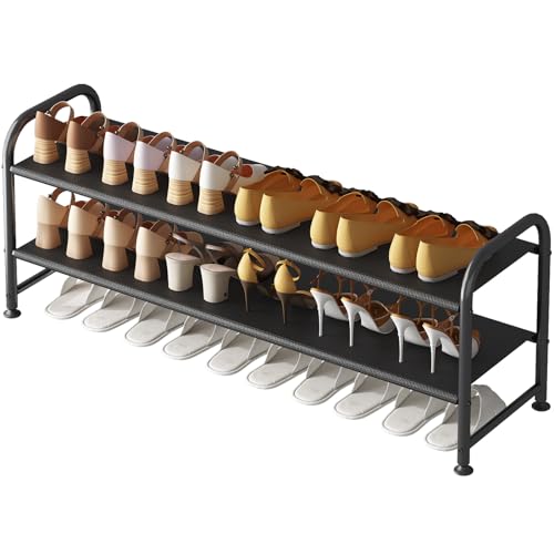 INGIORDAR Shoe Rack 2 Tier Long Storage Organizer Wide Metal Shoe Shelf for Closet Entryway Black - color: Black, size: 2 Tier
