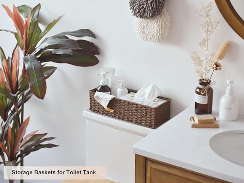 StorageWorks Round Paper Rope Toilet Tank Topper Basket, Wicker Basket for Bathroom, Brown, 2-Pack - color: Brown, size: 15 ¾"L x 6 ½"W x 4 ¼"H